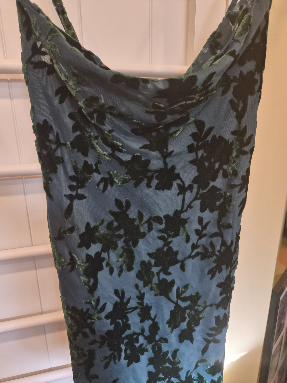 Green Floral Velvet Burnout Slip Dress